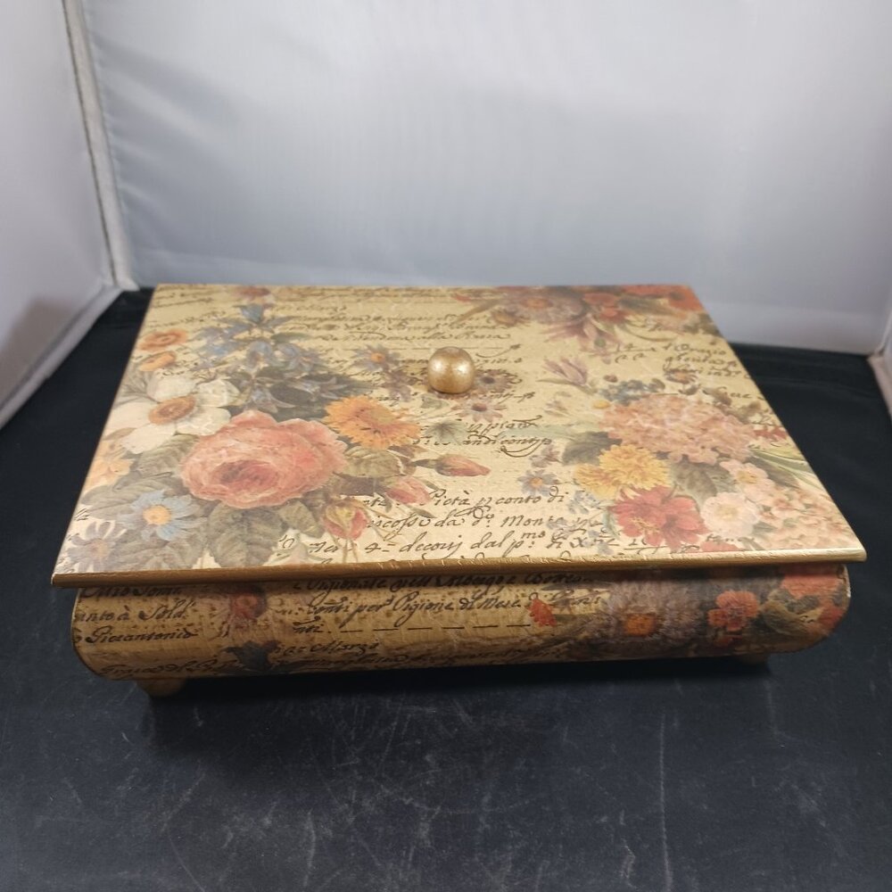 Vintage Floral Decoupage Box/Wood Decor Box Lidded
